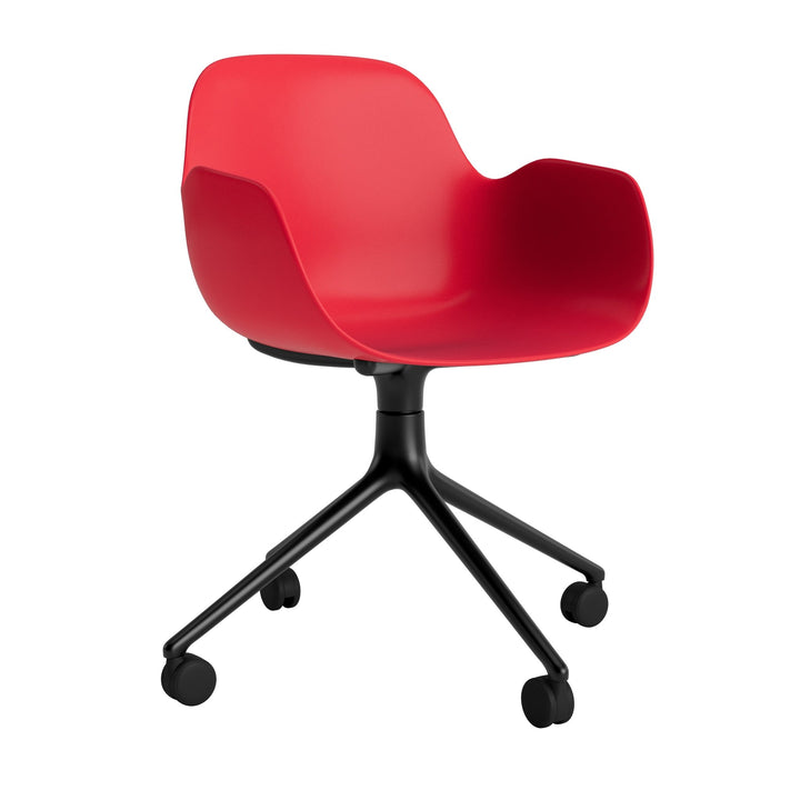 Form Armchair Swivel 4W Aluminum - Normann Copenhagen Swivel Chairs - Form Armchair Swivel 4W Black Alu - Bright Red - HORNE