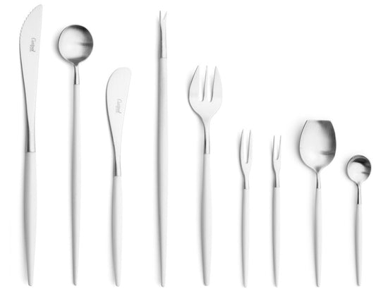 Goa Cutlery - Brushed Stainless Steel with White Handle - Sets - Cutipol Flatware + Serving Pieces - 24 Piece Setting - HORNE