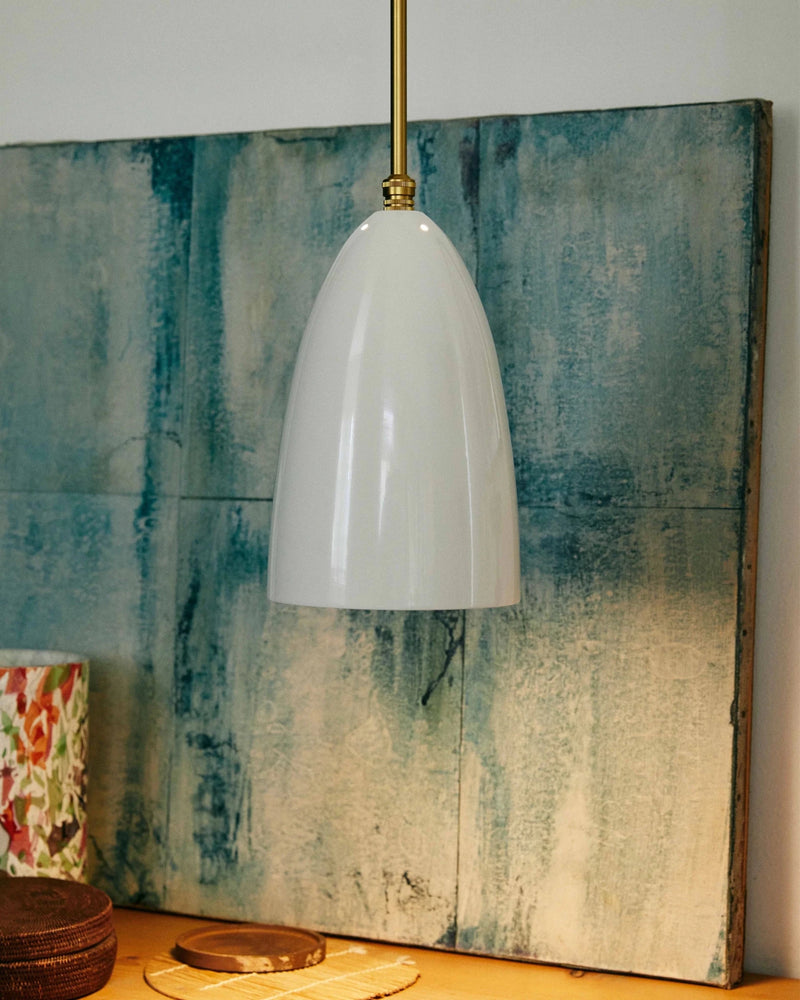 Gräshoppa Pendant - Gubi Pendant Lighting - Brass - Alabaster White Glossy - HORNE