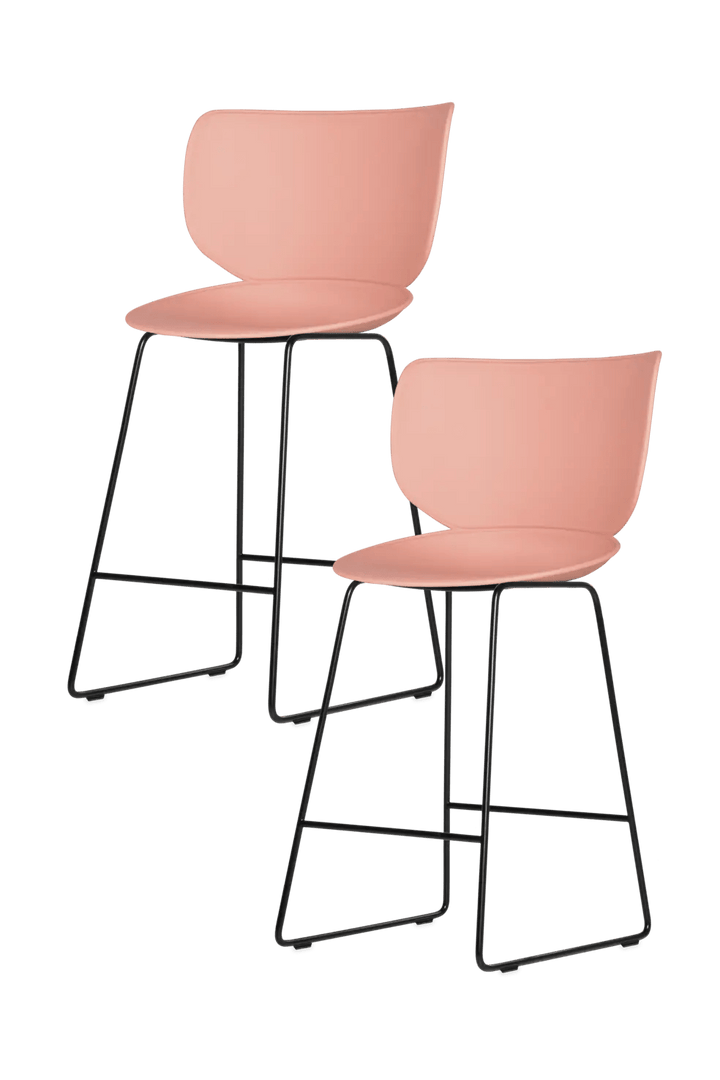 Hana Bar Stool Un - Upholstered Set of 2 - Moooi Stools + Benches + Ottomans - Dusty Pink - Black - Low - HORNE
