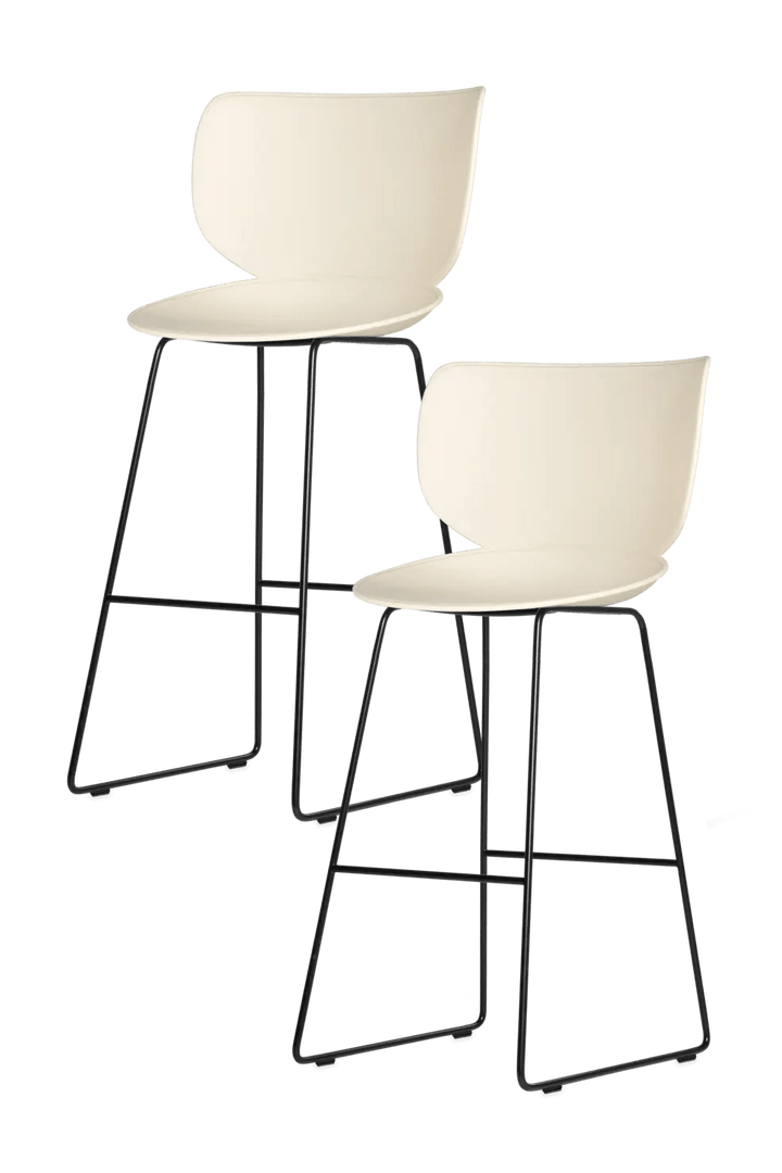 Hana Bar Stool Un - Upholstered Set of 2 - Moooi Stools + Benches + Ottomans - Oyster White - Black - High - HORNE