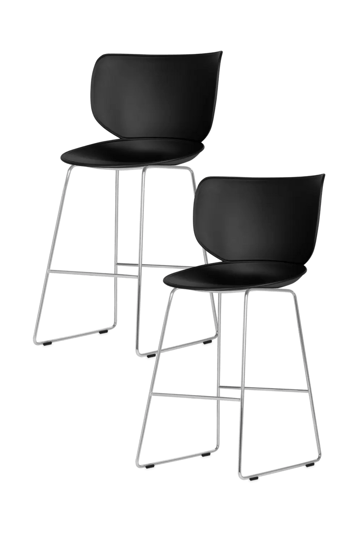 Hana Bar Stool Un - Upholstered Set of 2 - Moooi Stools + Benches + Ottomans - Black - Chrome - Low - HORNE