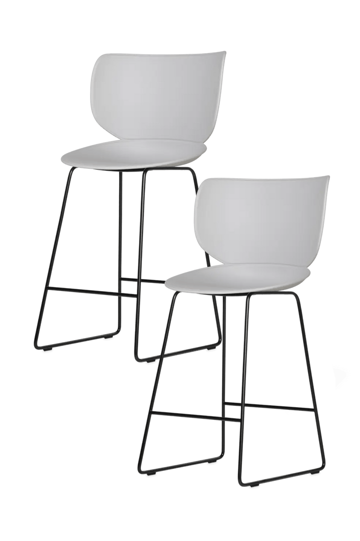 Hana Bar Stool Un - Upholstered Set of 2 - Moooi Stools + Benches + Ottomans - Concrete Grey - Black - Low - HORNE