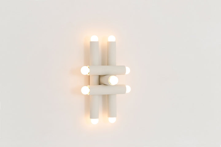 Hieroglyph Sconce - Workstead Wall Sconces - Painted White Oak - Hewn Brass - HORNE