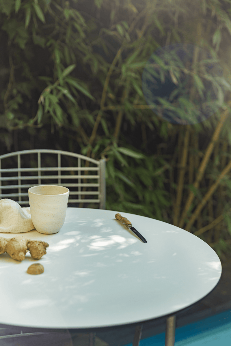 High Tech Table 60 - Grythyttan Stålmöbler - Accent Tables - White Laminate with Hot Galvanized Base - HORNE