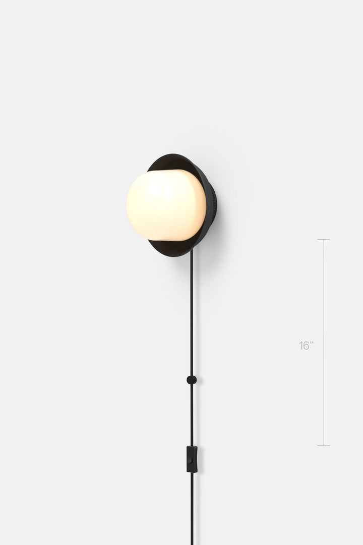 Hoist Sconce Corded - Large Glass Diffuser - Small Shade - RBW Lighting - Matte Black - Corded Plug - in (Bottom) / 120V Input - 2700K (warm white) - HORNE