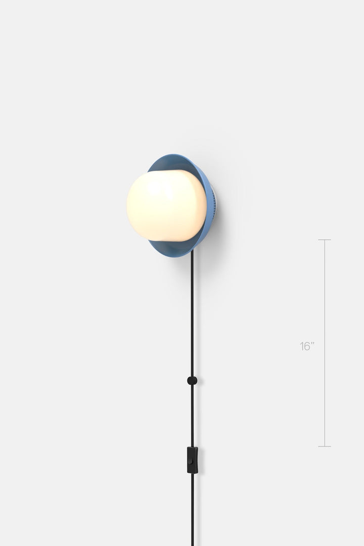 Hoist Sconce Corded - Large Glass Diffuser - Small Shade - RBW Lighting - Blue Gloss - Corded Plug - in (Bottom) / 120V Input - 2700K (warm white) - HORNE