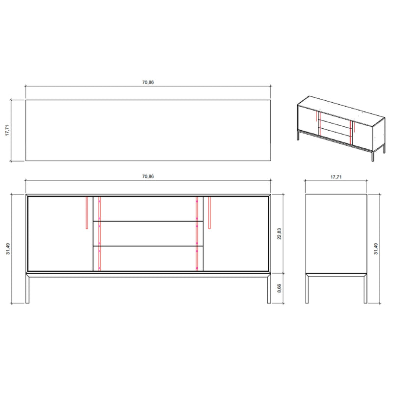 Holly Buffet - Urbia Dressers - Charcoal - Brass - HORNE