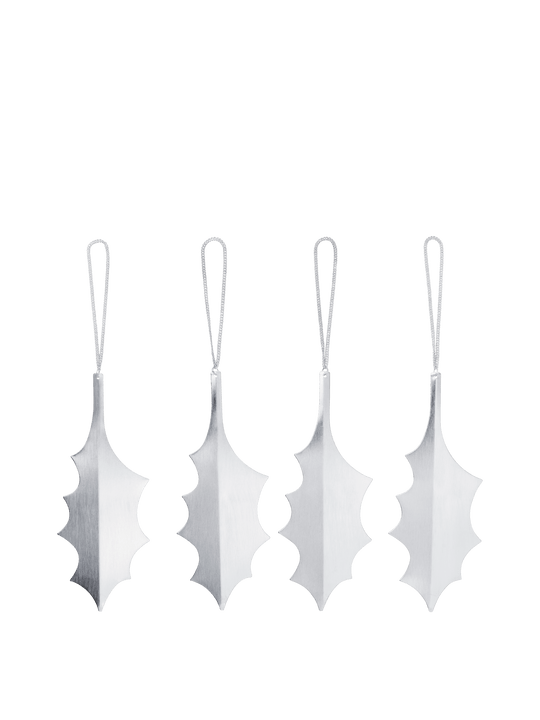 Holly Leaf Brass Ornaments - Set of 4 - Silver - Ferm Living