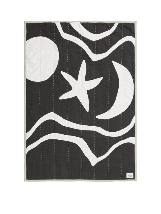 Kove Applique Quilted Blanket - Ferm Living Blankets + Throws + Pillows - Charcoal/Elm Green - HORNE