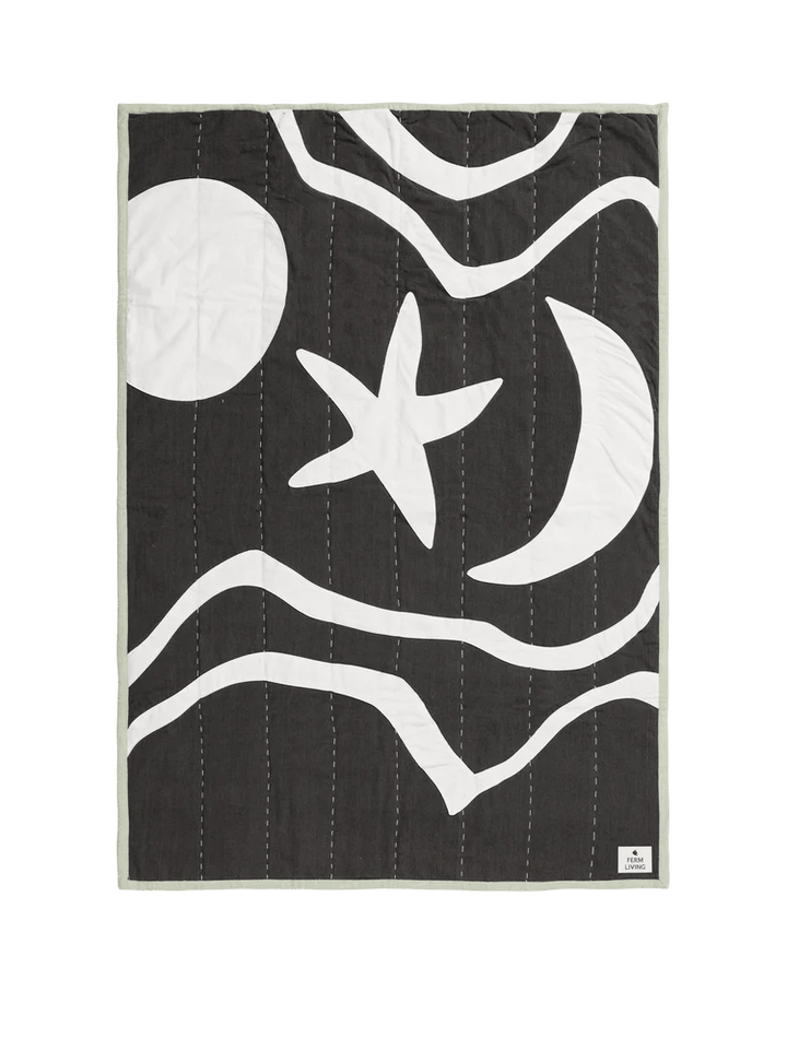 Kove Applique Quilted Blanket - Ferm Living Blankets + Throws + Pillows - Charcoal/Elm Green - HORNE