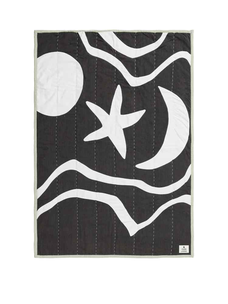 Kove Applique Quilted Blanket - Ferm Living Blankets + Throws + Pillows - Charcoal/Elm Green - HORNE