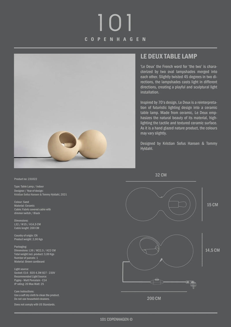 Le Deux Table Lamp - 101 Copenhagen Table + Task - HORNE