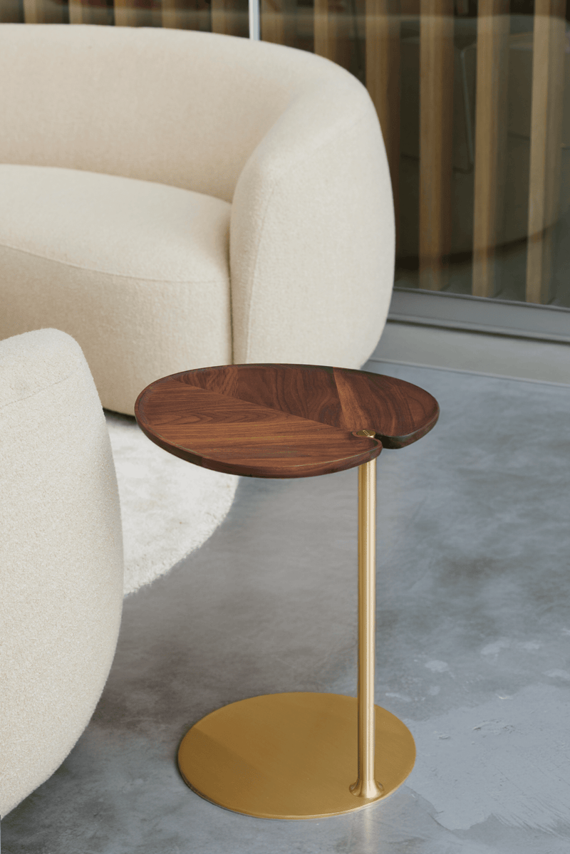 Leaf-1 Side Table - Per/Use Tables + Desks - Oval - Brass Gun Black - Oak Natural Oiled - HORNE
