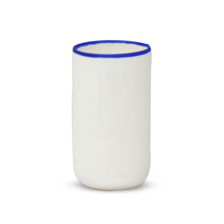 Ligne Cylinder Vase - Tina Frey Decorative Objects - White With Cobalt Blue Rim - HORNE