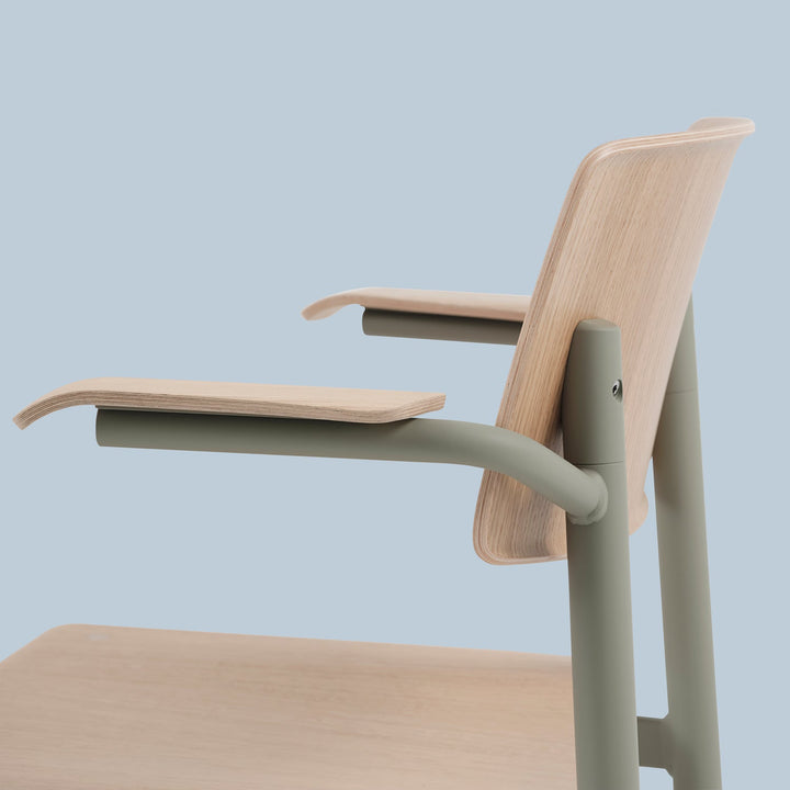 Loft Chair With Armrest - Muuto Chairs - Dusty Green Frame & Oak Seat - HORNE