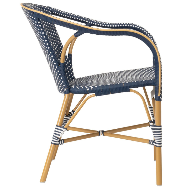 Madeleine Outdoor Dining Armchair - Sika Design - Outdoor Furniture - Almond Frame/ Navy with White Dots - HORNE