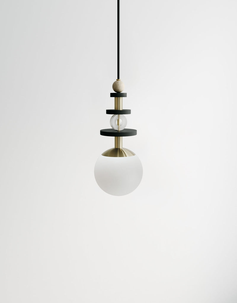 Maru Tall Stack - Ladies & Gentlemen Lighting - 6” Globe - Brushed Brass - Matte White (opaque) - HORNE