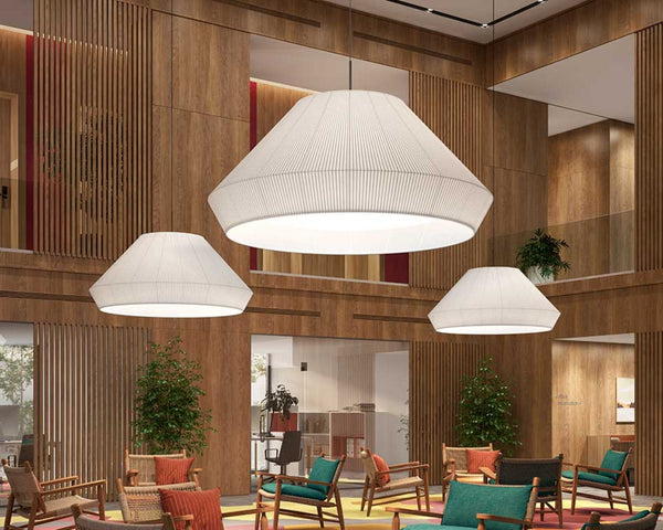 Mei 150 Pendant Lamp - Bover Pendants - White Ribbon - Satin Nickel - HORNE