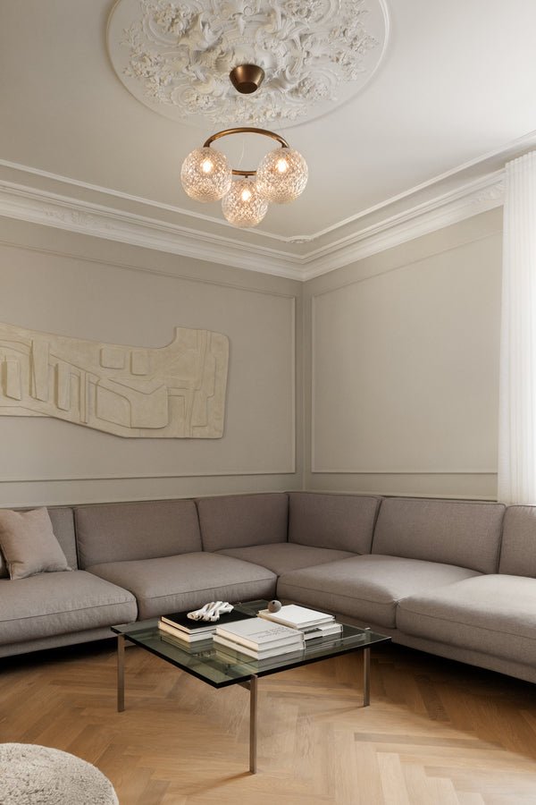 Miira 3 Circular Chandelier - Nuura Chandeliers - Brass / Optic Clear - HORNE