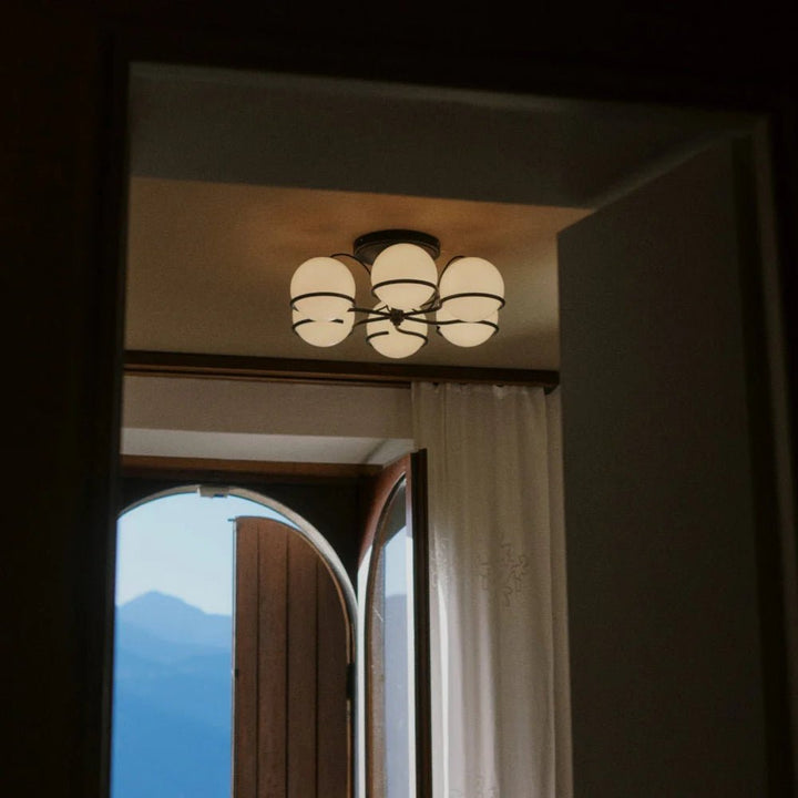 Model 2042 - 6 Opaline Spheres - Astep Ceiling Lights - Champagne Mount - HORNE