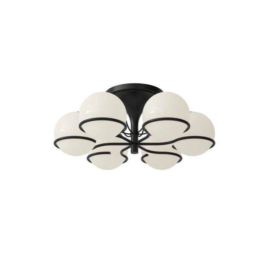 Model 2042 - 6 Opaline Spheres - Astep Ceiling Lights - Black Mount - HORNE