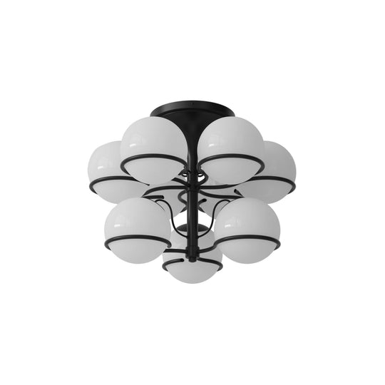 Model 2042 - 9 Opaline Spheres - Astep Ceiling Lights - Black Mount - HORNE