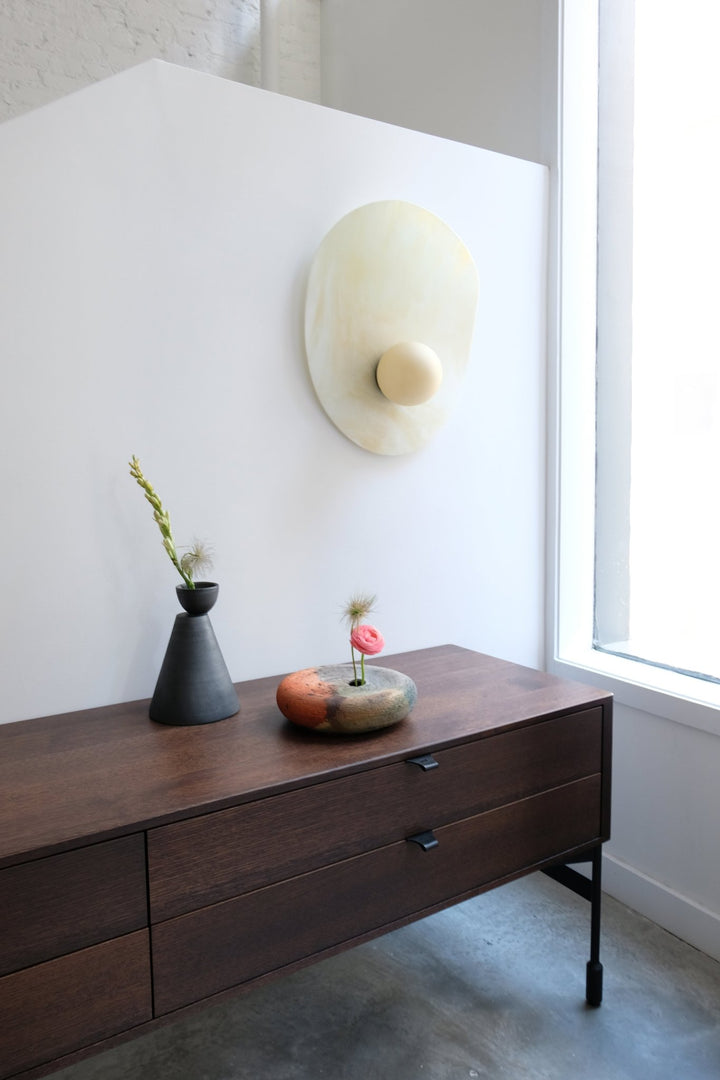 Myrna Sconce - Ladies & Gentlemen Lighting - Blackened Brass - White (opaque) - Perforated Smoke - HORNE