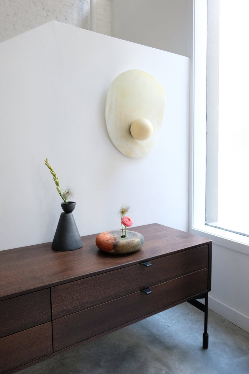 Myrna Sconce - Ladies & Gentlemen Lighting - Blackened Brass - White (opaque) - Perforated Smoke - HORNE