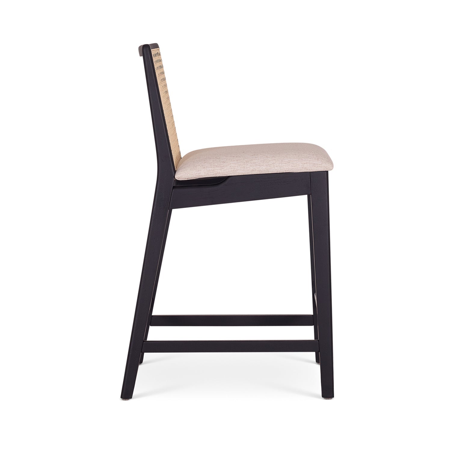 Back view of dark wood caned back bar stool