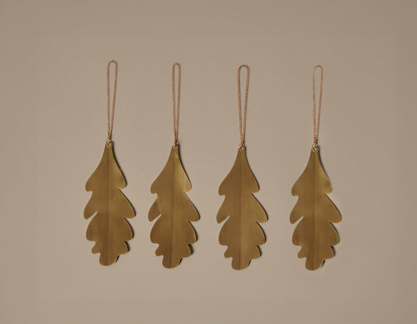 Oak Leaf Brass Ornaments - Set of 4 - Ferm Living Decor - HORNE