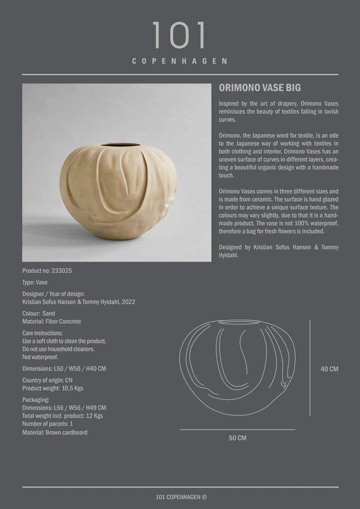 Orimono Vase - 101 Copenhagen Vases - Mini - Sand - HORNE