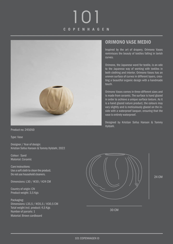 Orimono Vase - 101 Copenhagen Vases - Mini - Sand - HORNE