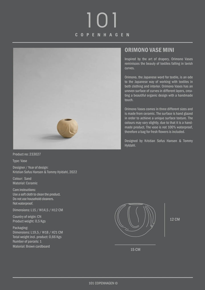 Orimono Vase - 101 Copenhagen Vases - Mini - Sand - HORNE