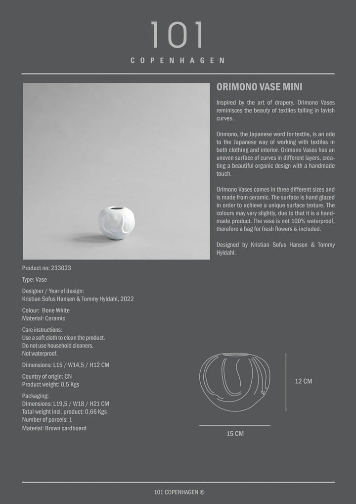 Orimono Vase - 101 Copenhagen Vases - Mini - Sand - HORNE