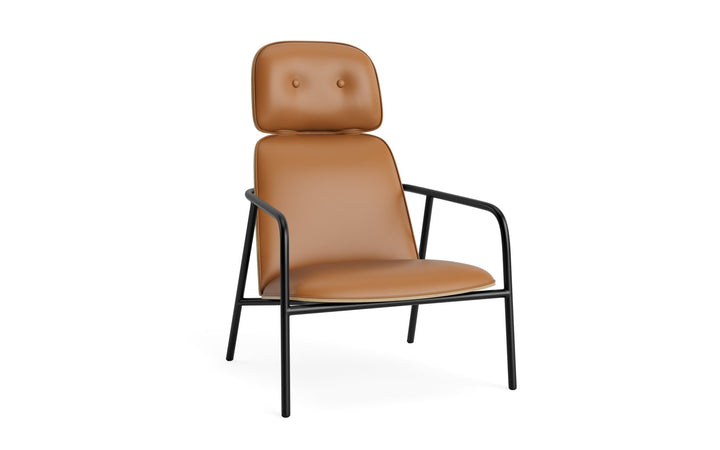 Pad Lounge Chair High - Normann Copenhagen Lounge Chairs - Pad Lounge Chair High Oak & Black Steel - Ultra Leather - 41574 Cognac - HORNE