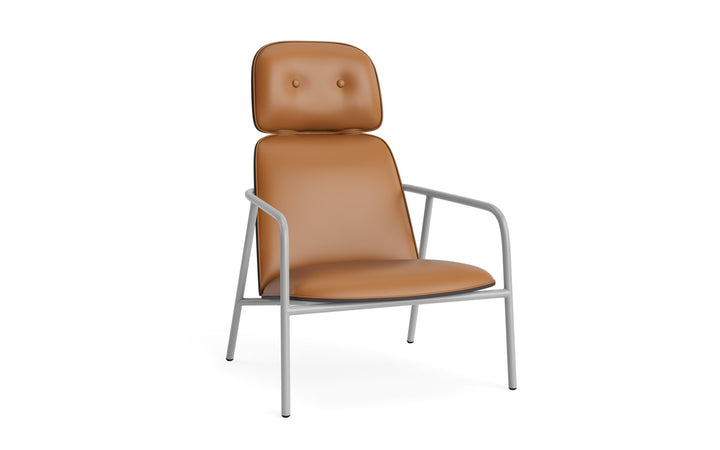 Pad Lounge Chair High - Normann Copenhagen Lounge Chairs - Pad Lounge Chair High Black & Grey Steel - Ultra Leather - 41574 Cognac - HORNE