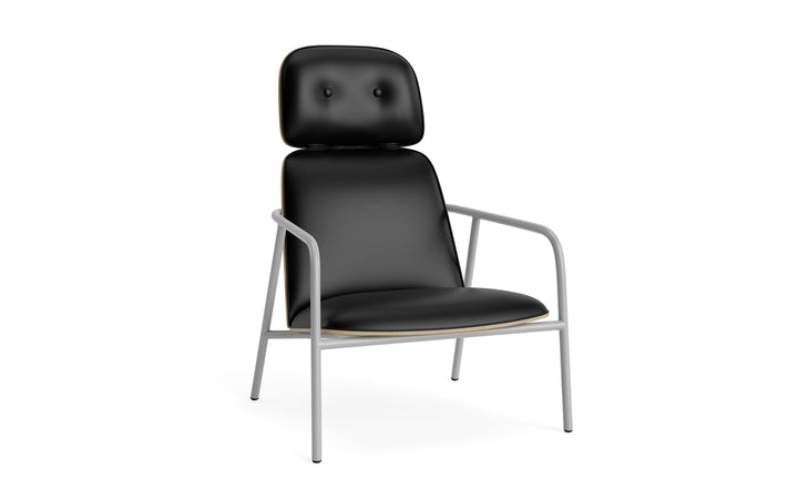 Pad Lounge Chair High - Normann Copenhagen Lounge Chairs - Pad Lounge Chair High Oak & Grey Steel - Ultra Leather - 41599 Black - HORNE