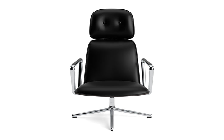 Pad Lounge Chair High Swivel - Normann Copenhagen Lounge Chairs - Pad Lounge Chair High Swivel Black & Alu - Ultra Leather - 41599 Black - HORNE