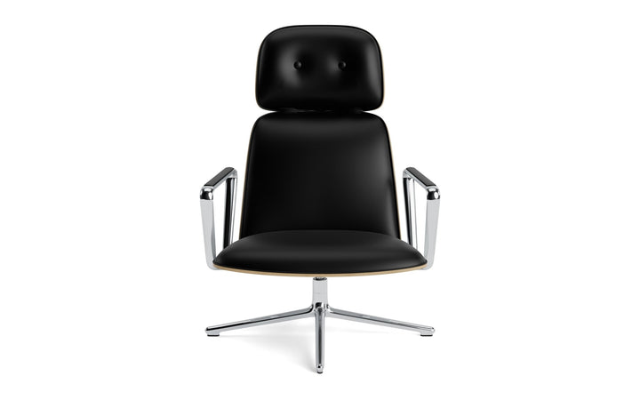 Pad Lounge Chair High Swivel - Normann Copenhagen Lounge Chairs - Pad Lounge Chair High Swivel Oak & Alu - Ultra Leather - 41599 Black - HORNE