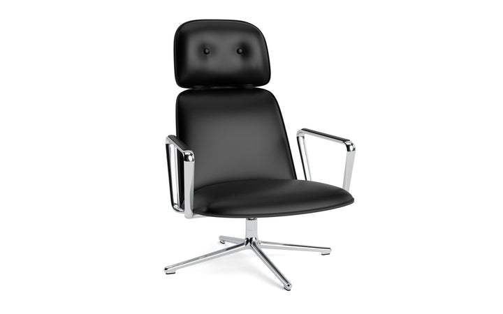 Pad Lounge Chair High Swivel - Normann Copenhagen Lounge Chairs - Pad Lounge Chair High Swivel Black & Alu - Ultra Leather - 41599 Black - HORNE