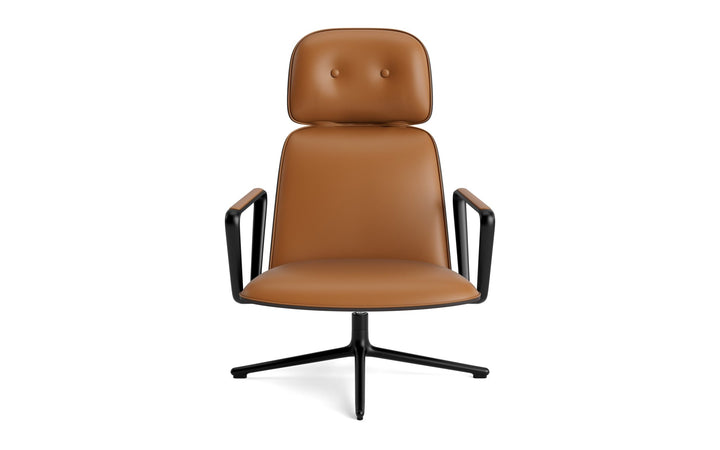 Pad Lounge Chair High Swivel - Normann Copenhagen Lounge Chairs - Pad Lounge Chair High Swivel Black & Black Alu - Ultra Leather - 41574 Cognac - HORNE