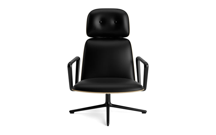 Pad Lounge Chair High Swivel - Normann Copenhagen Lounge Chairs - Pad Lounge Chair High Swivel Oak & Black Alu - Ultra Leather - 41599 Black - HORNE