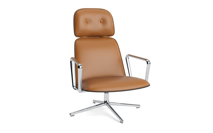 Pad Lounge Chair High Swivel - Normann Copenhagen Lounge Chairs - Pad Lounge Chair High Swivel Black & Alu - Ultra Leather - 41574 Cognac - HORNE