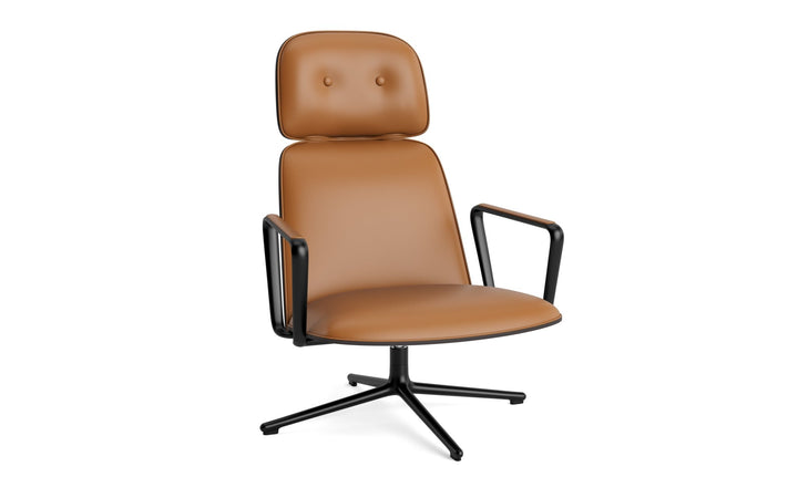 Pad Lounge Chair High Swivel - Normann Copenhagen Lounge Chairs - Pad Lounge Chair High Swivel Black & Black Alu - Ultra Leather - 41574 Cognac - HORNE