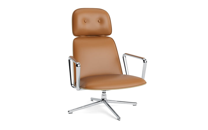 Pad Lounge Chair High Swivel Tilt - Normann Copenhagen Lounge Chairs - Pad Lounge Chair High Swivel Oak & Alu Tilt - Ultra Leather - 41574 Cognac - HORNE