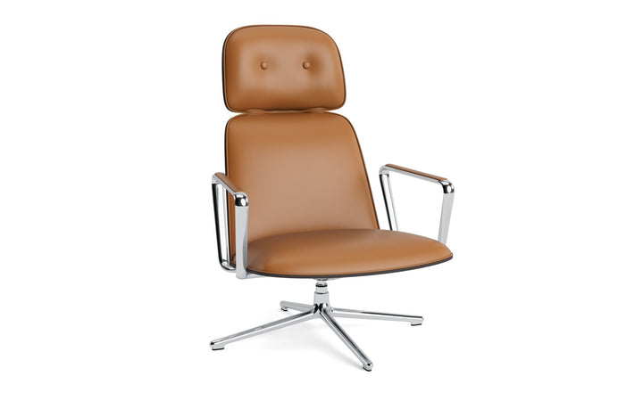 Pad Lounge Chair High Swivel Tilt - Normann Copenhagen Lounge Chairs - Pad Lounge Chair High Swivel Black & Alu Tilt - Ultra Leather - 41574 Cognac - HORNE