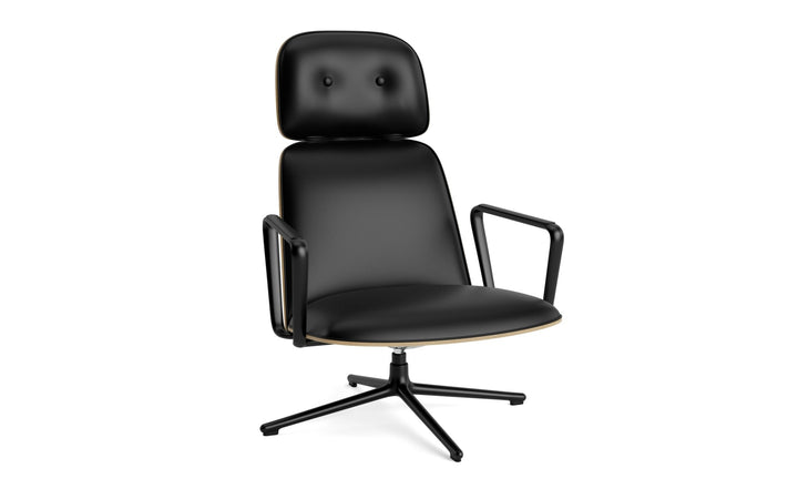 Pad Lounge Chair High Swivel Tilt - Normann Copenhagen Lounge Chairs - Pad Lounge Chair High Swivel Oak & Black Alu Tilt - Ultra Leather - 41599 Black - HORNE