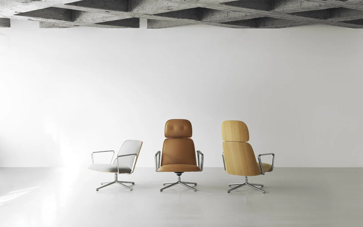 Pad Lounge Chair High Swivel Tilt - Normann Copenhagen Lounge Chairs - Pad Lounge Chair High Swivel Oak & Black Alu Tilt - Ultra Leather - 41599 Black - HORNE