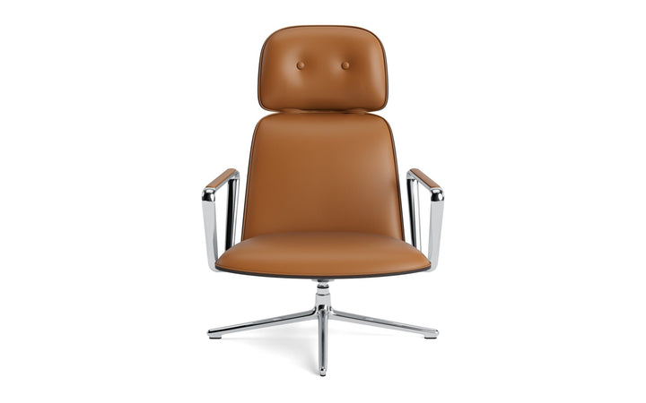Pad Lounge Chair High Swivel Tilt - Normann Copenhagen Lounge Chairs - Pad Lounge Chair High Swivel Black & Alu Tilt - Ultra Leather - 41574 Cognac - HORNE